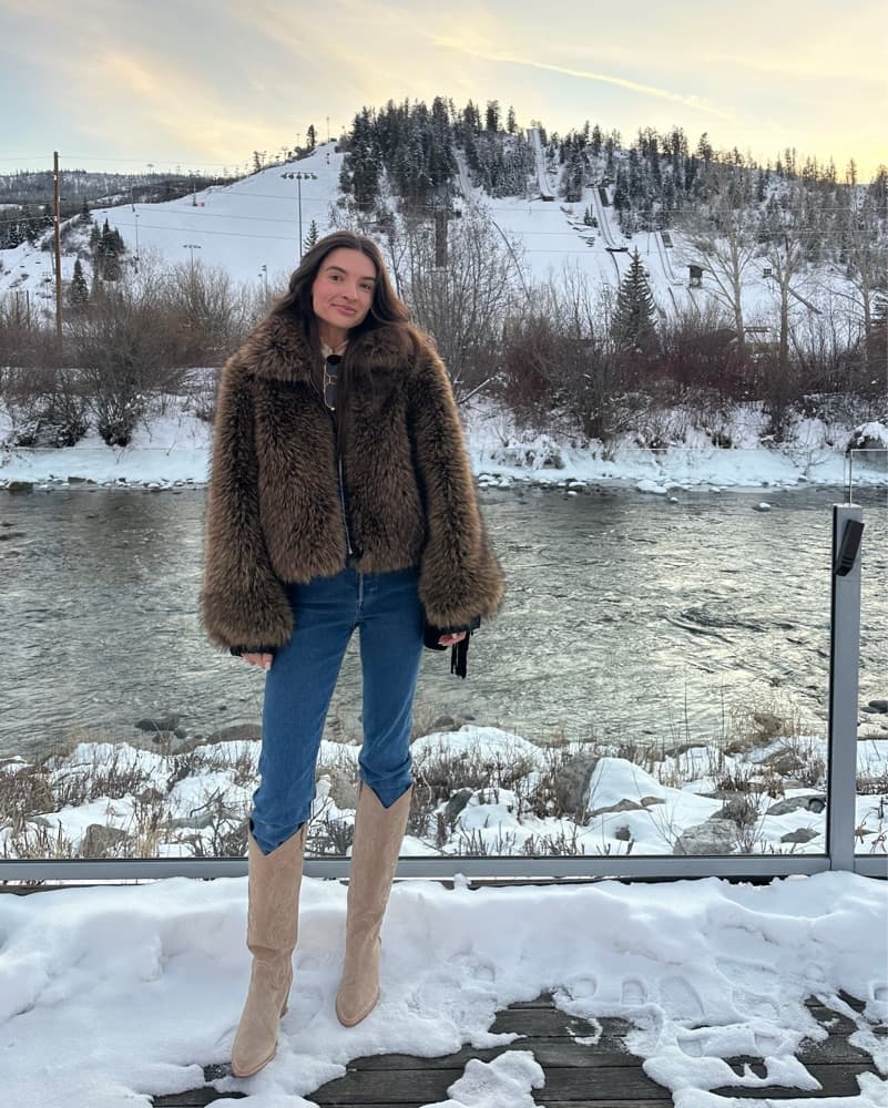 Cropped Brown Faux Fur Jacket - Image 3