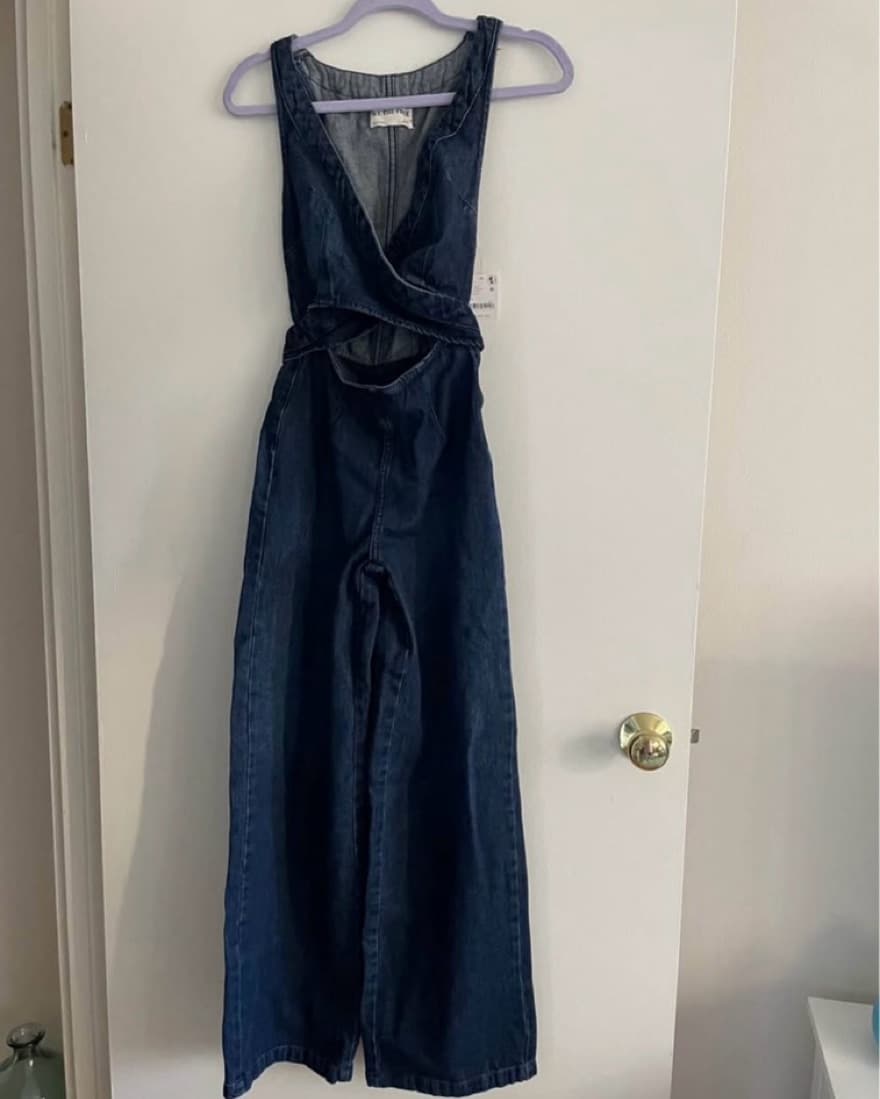 Wide-Leg Denim Jumpsuit   - Image 2