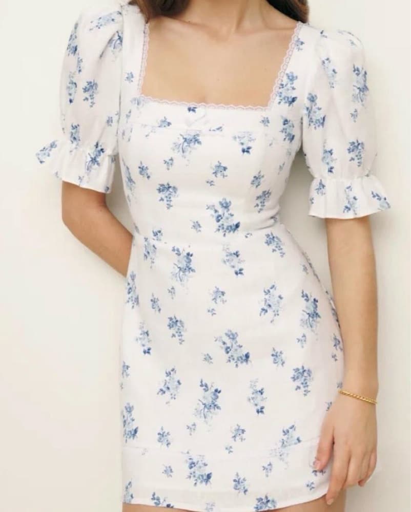 ReformationFloral Puff Sleeve Mini Dress - Image 1