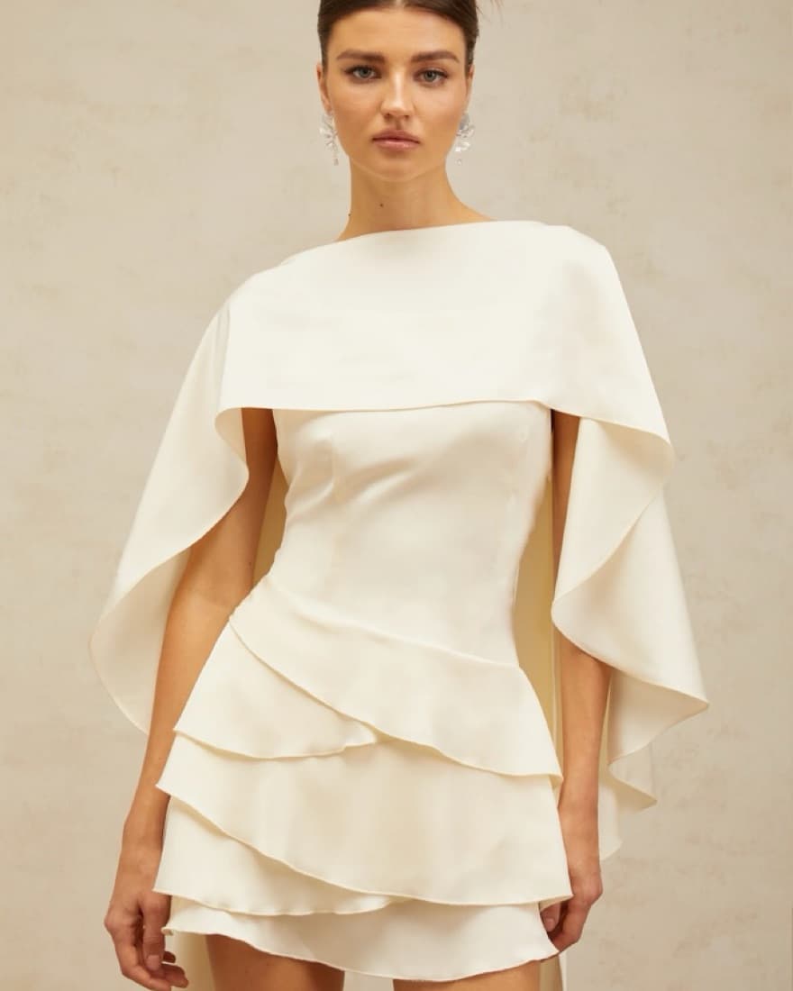 Lyna White Satin Ruffled Mini Dress - Image 1