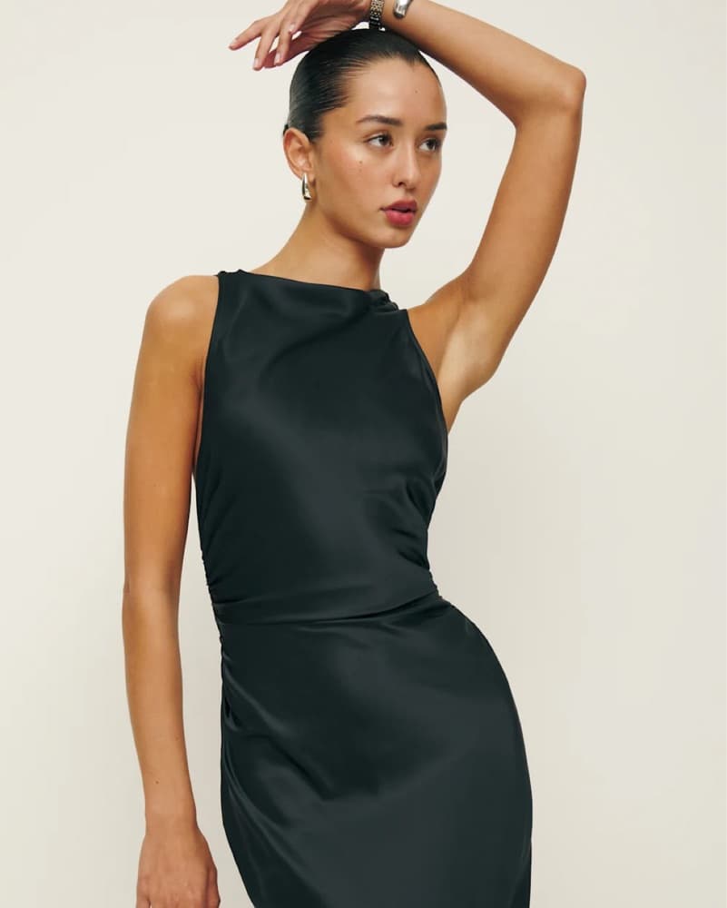 Reformation Silk Cassette Dress - Black - Image 4