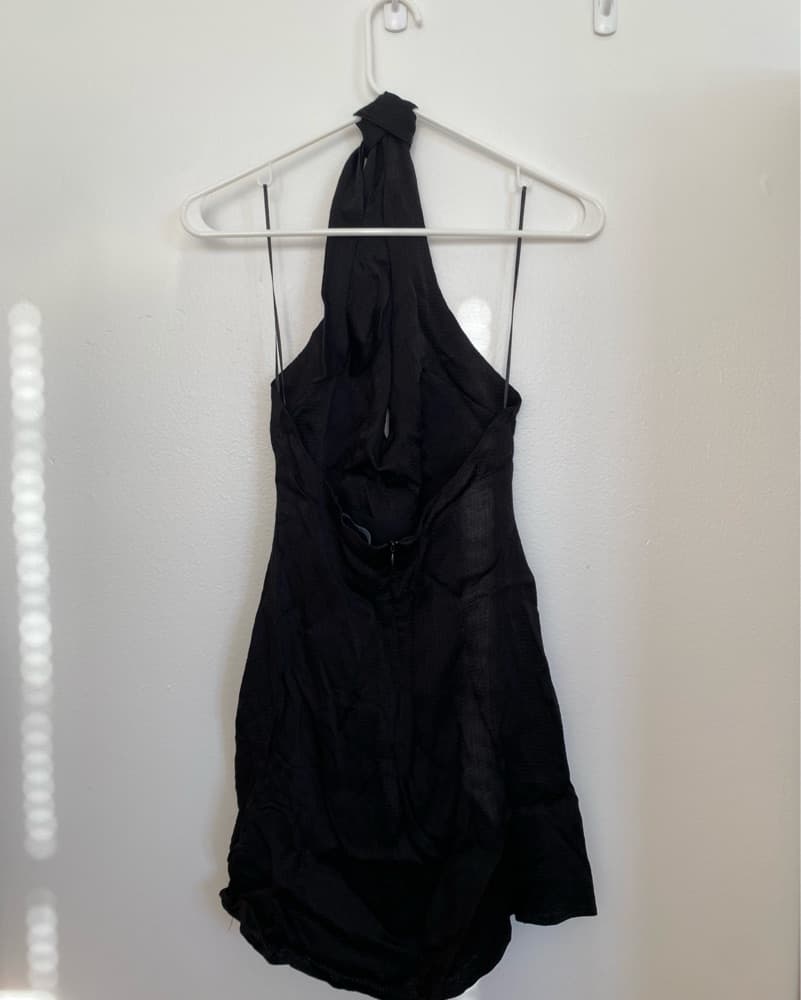 Zara Black Satin Halter Neck Dress - Image 3