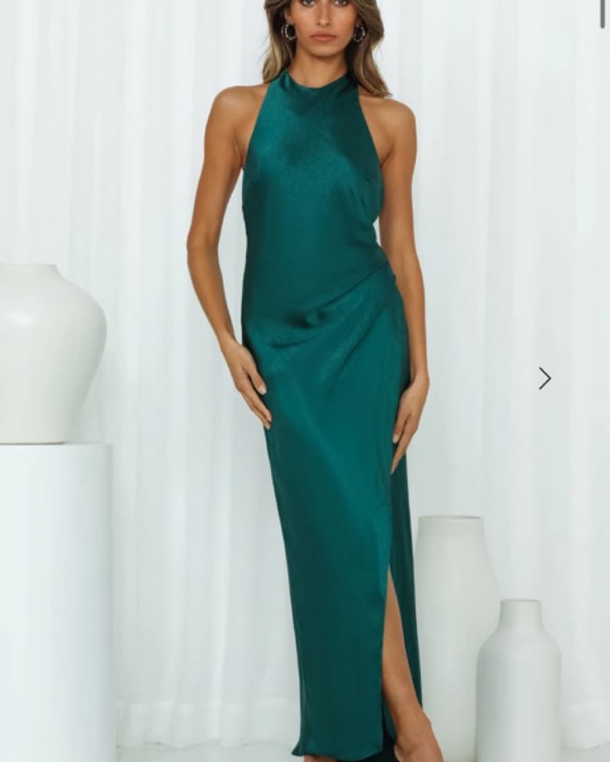 Satin Midi Dress - Forest Green  - Image 4