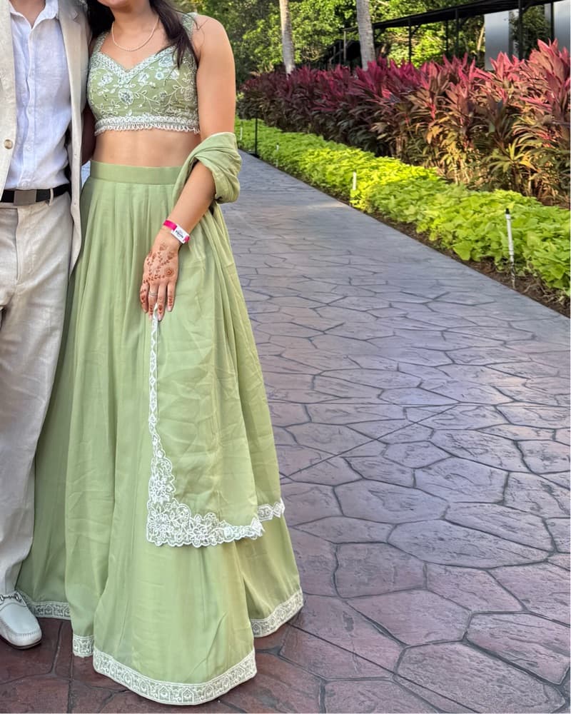 Light Green Embroidered Lehenga - Image 5