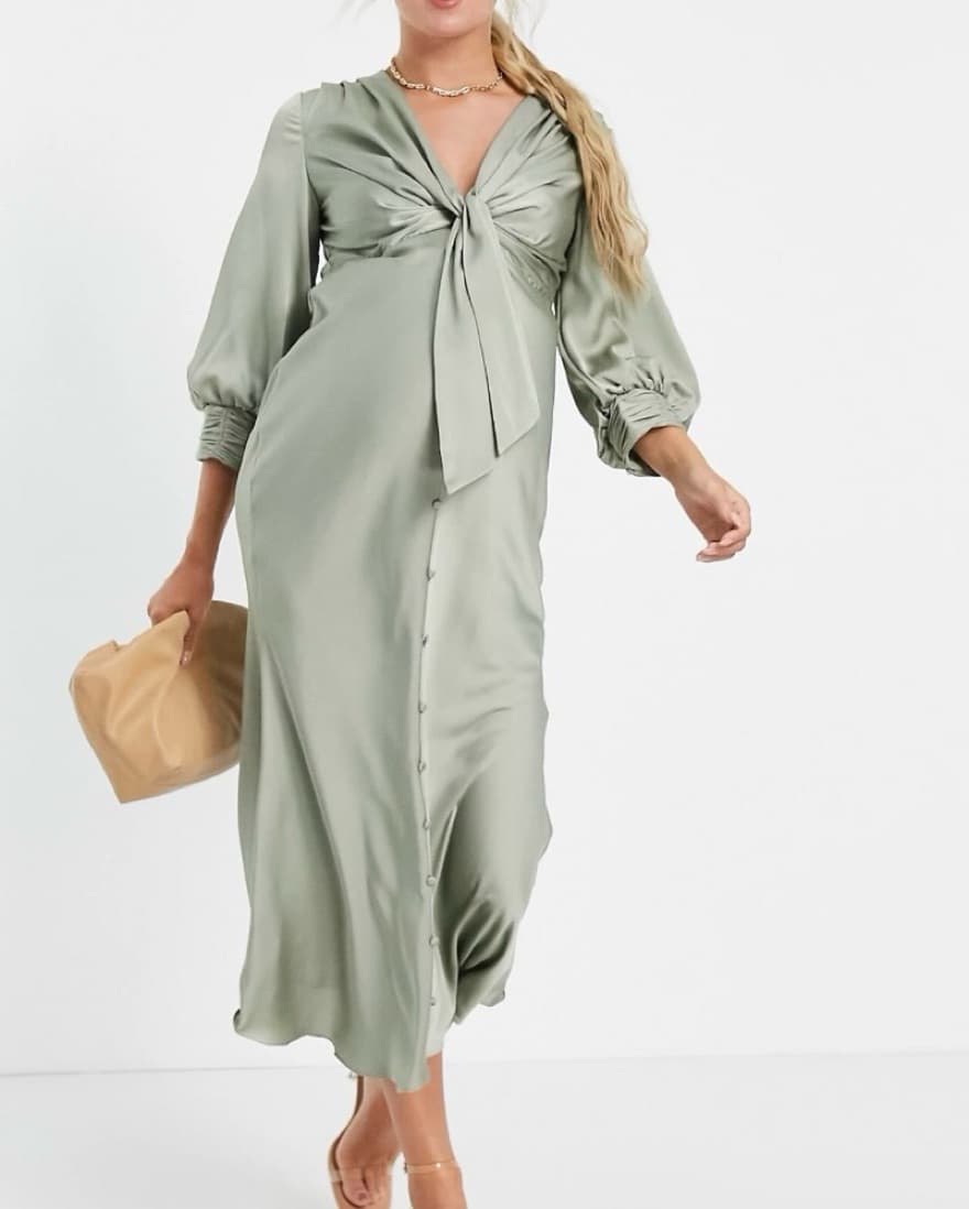 Maternity satin tie front midi dress  - Image 1