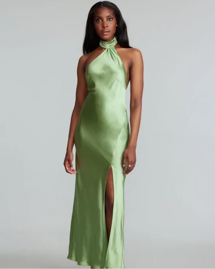 Green Satin Midi Dress - Image 1