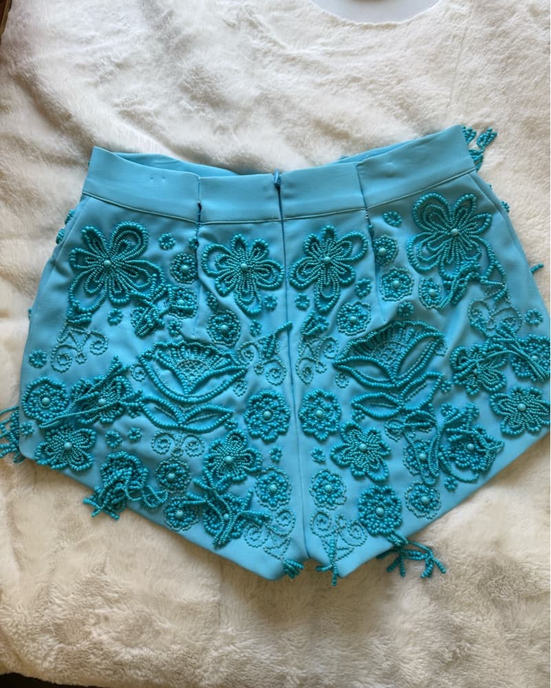 Turquoise Embroidered Shorts - Image 2