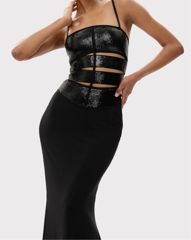 Herve Leger Black Sequin Cut Out Gown - Image 5