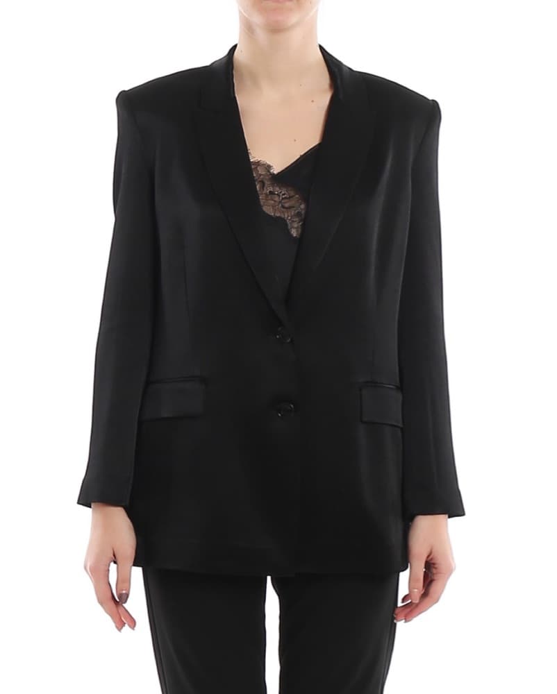 Pinko Black Satin Blazer With Fringes - Image 2