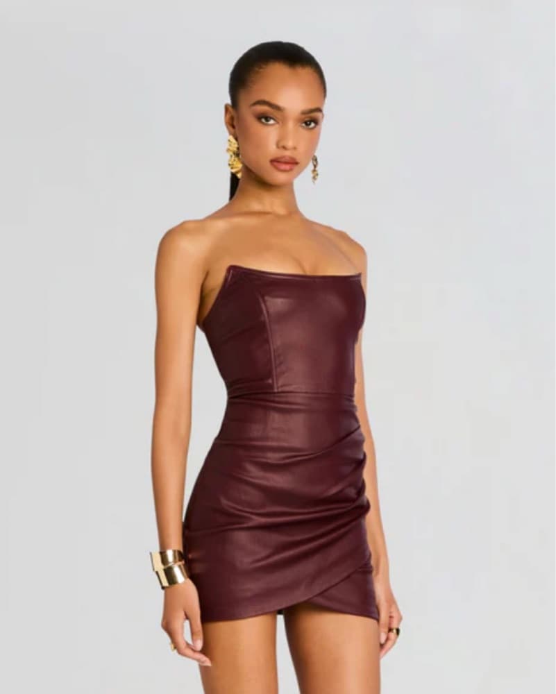 Burgundy Coated Strapless mini Dress - Image 2