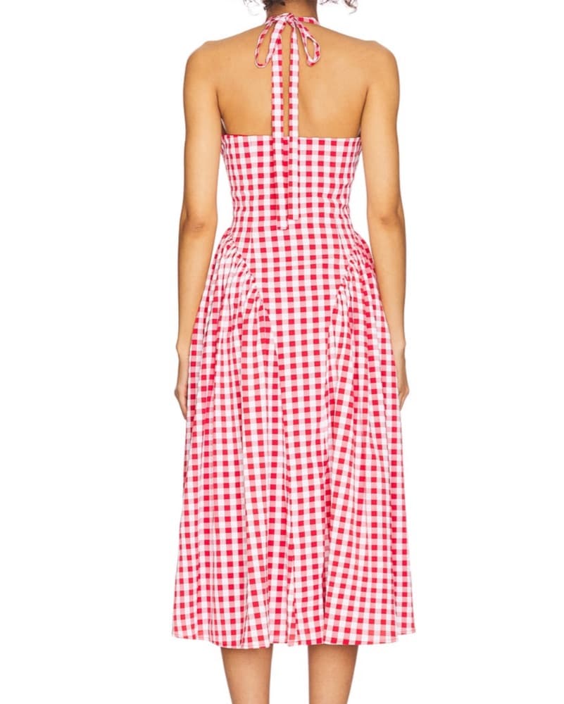 Cinch Waist Retro Gingham Midi Dress - Image 4