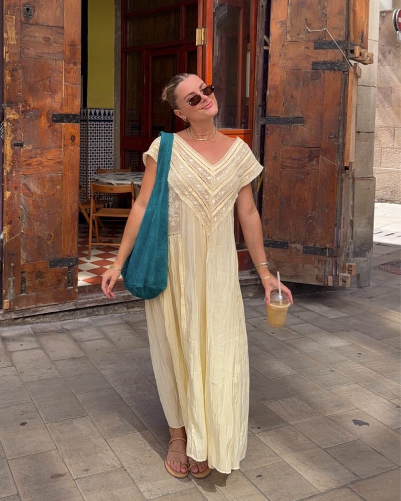 Yellow Eyelet Maxi Dress - Image 1