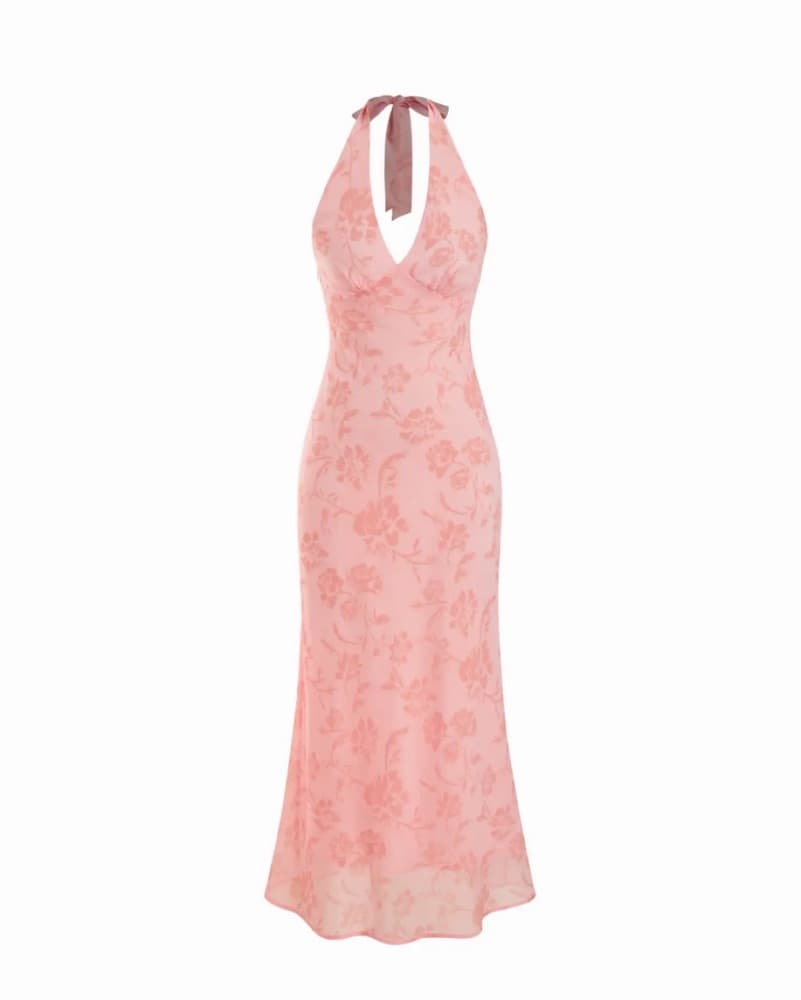 Elegant Floral Halter Maxi Dress - Image 1