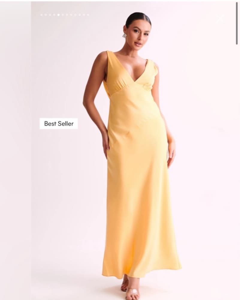 Buttr Yellow Plunge Satin Maxi Dress - Image 2