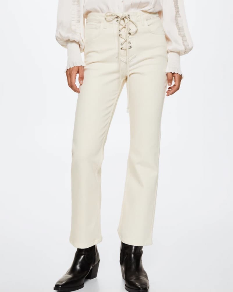 Mango Ivory Denim Tie White Cream Jeans - Image 1