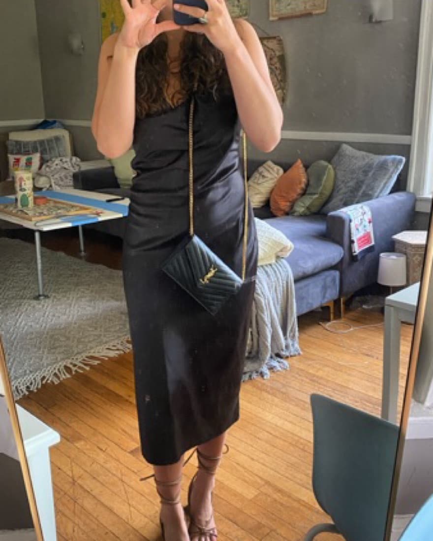 Black Silk Cowl Neck Midi Dress - Image 2