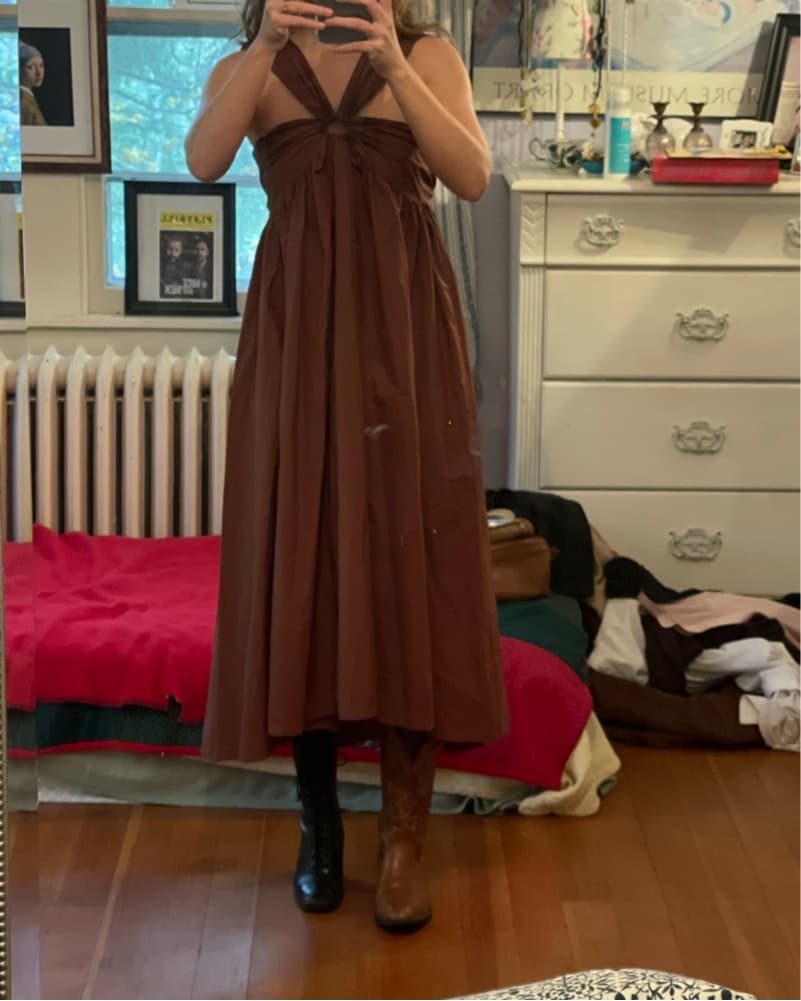 Halter Brown Midi Dress - Image 3