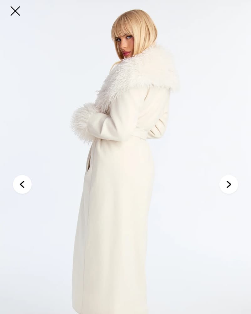 Womens Cream Fur Trim Coat - Image 2
