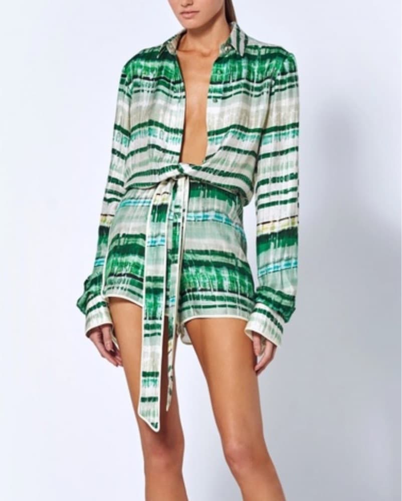 Alexis Green Striped Romper - Image 1