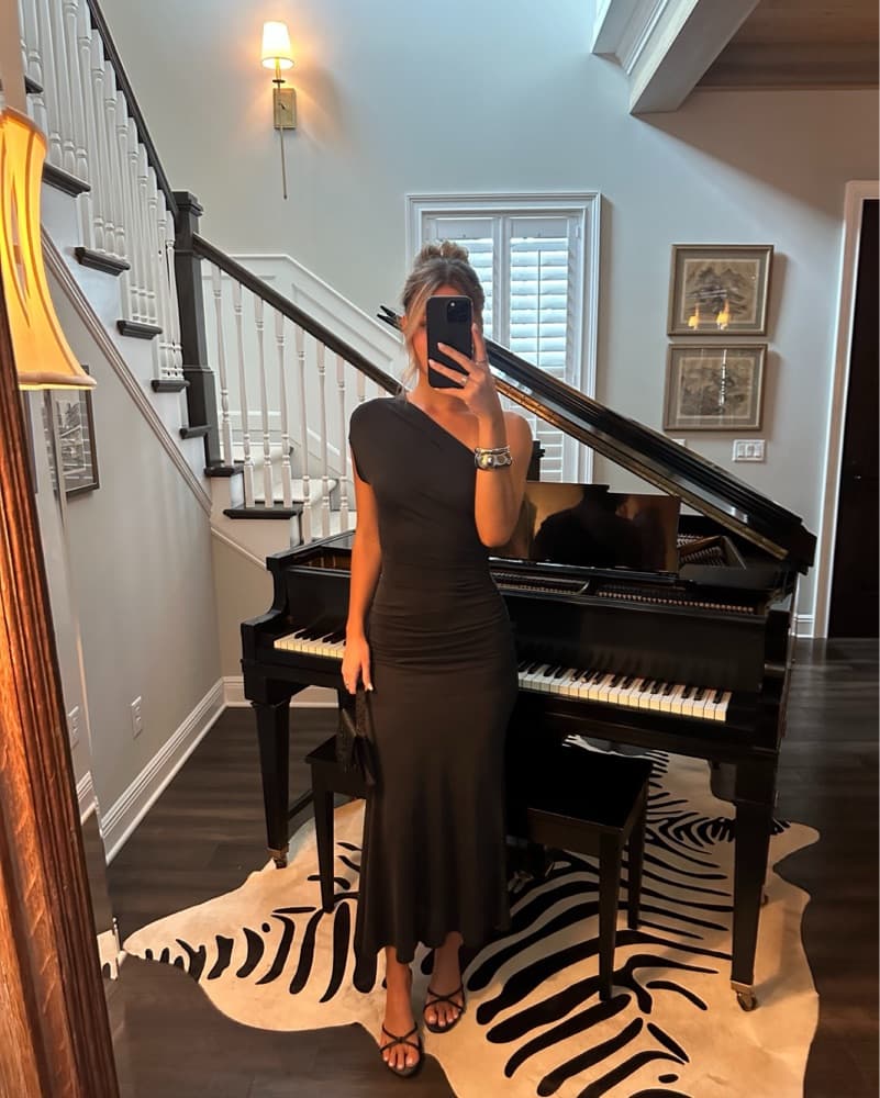 Black one shoulder midi dress - Image 1