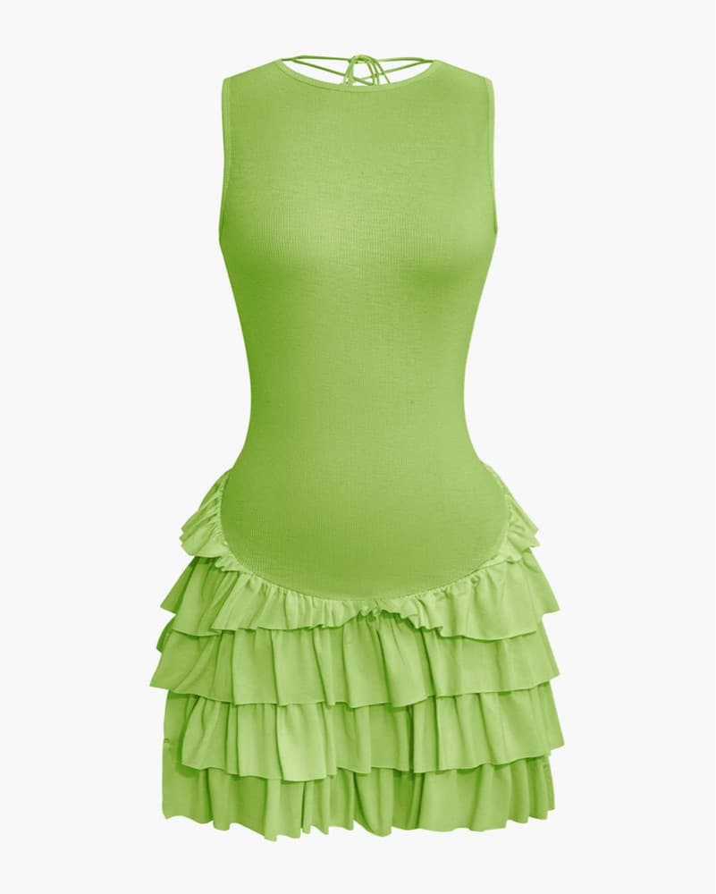 Green Lace Up Back Dress - Image 1