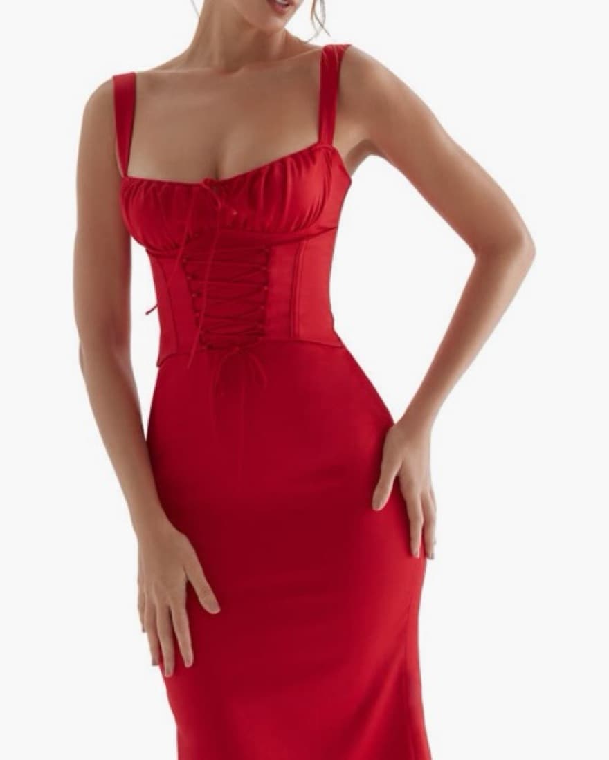 House Of Cb Red Corset Midi Dress - Image 1