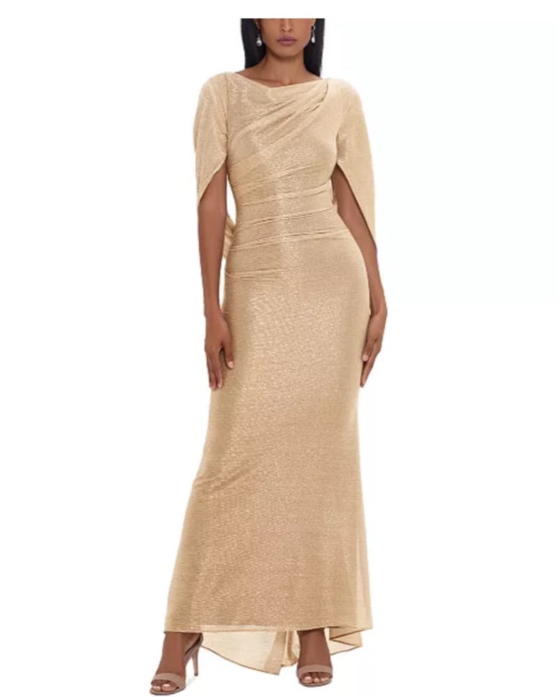 Gold Metallic Cape Gown - Image 1