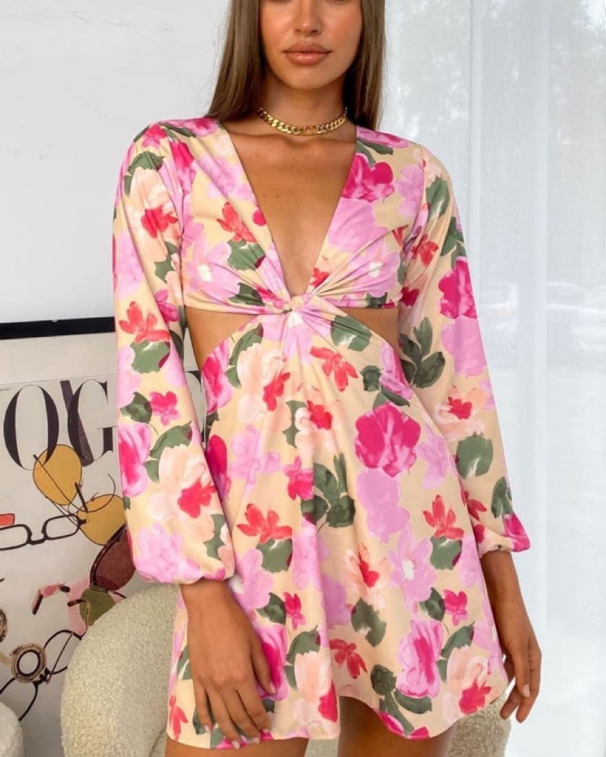 Floral Mini Dress With Cutouts  - Image 1