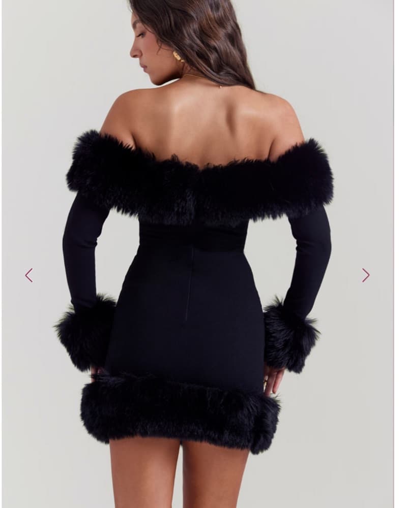 House Of CB black Mini Fur Dress - Image 6