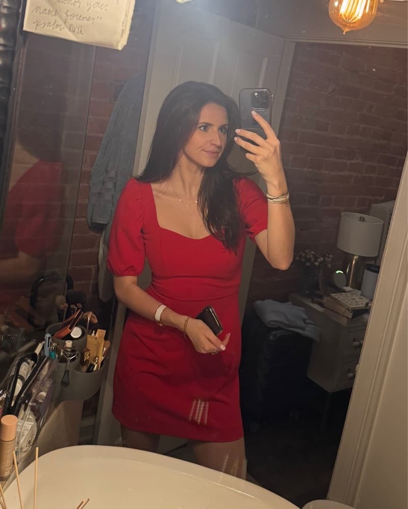 Vibrant Red Puff Sleeve Dress - Image 2