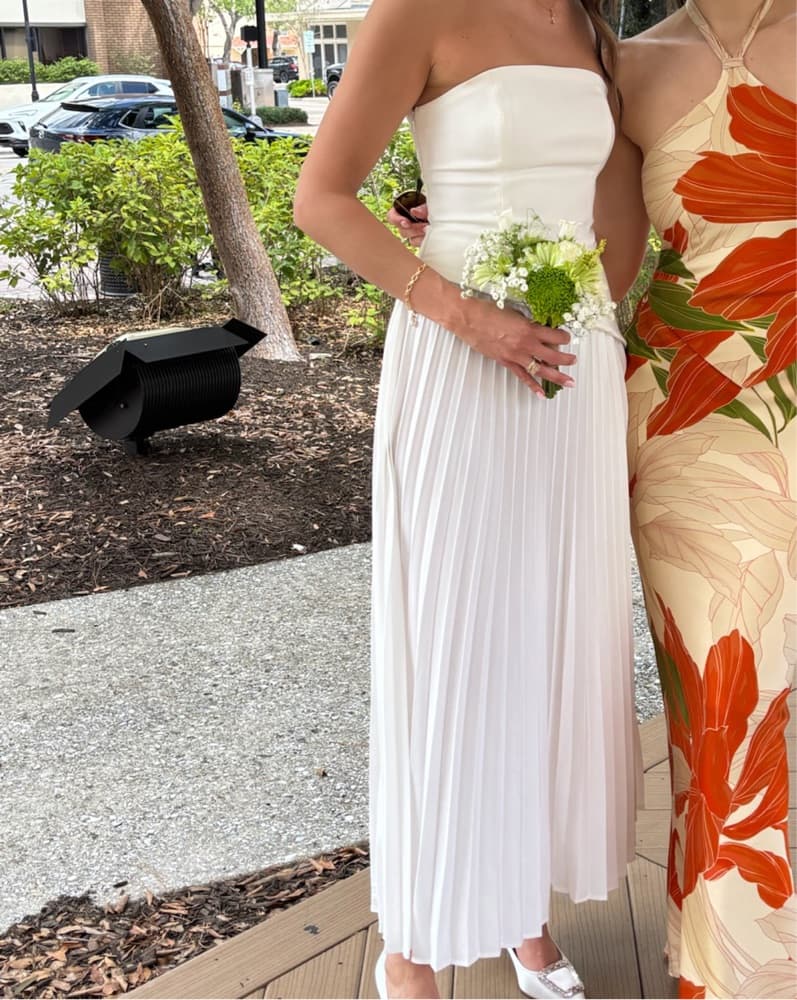 Solid Pleated Strapless Split Dress - Image 3