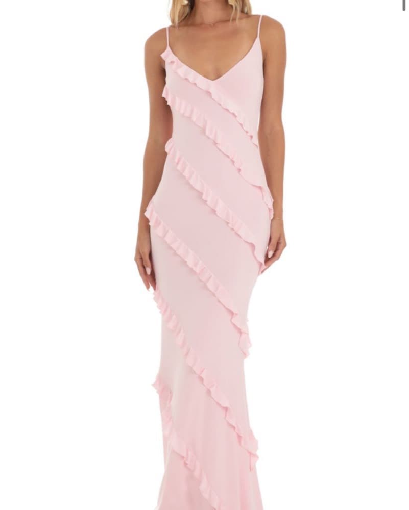 Long Pink Ruffle Dress - Image 3