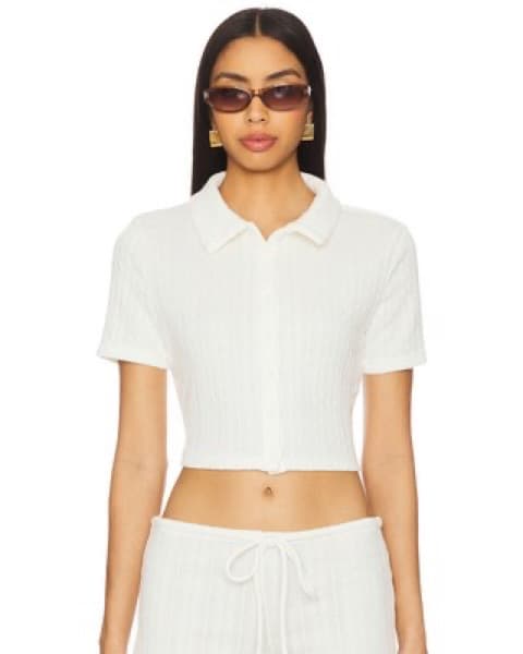 Lioness White Cropped Button Up  - Image 1