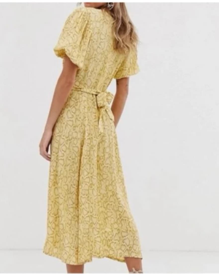 Puff Sleeve Yellow Midi Dress - Image 2