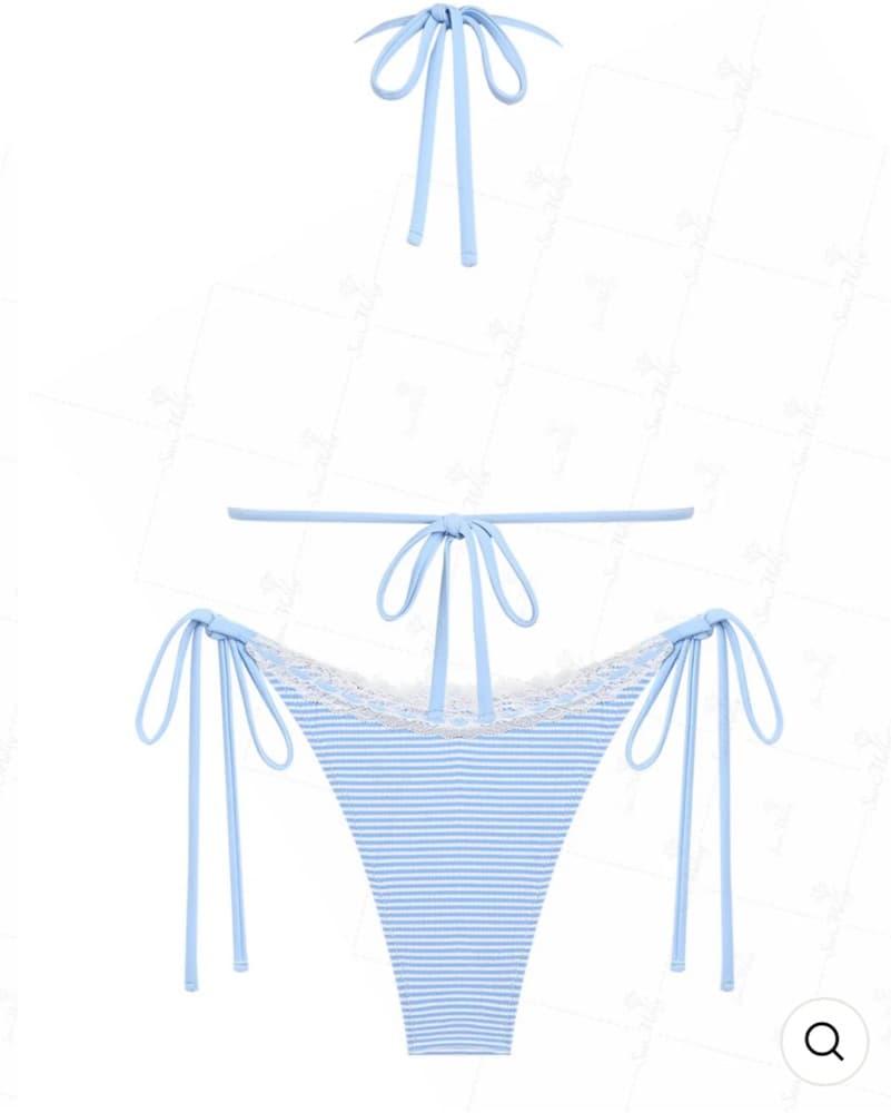 Striped Ruffled Bikini in Baby Blue - Image 2