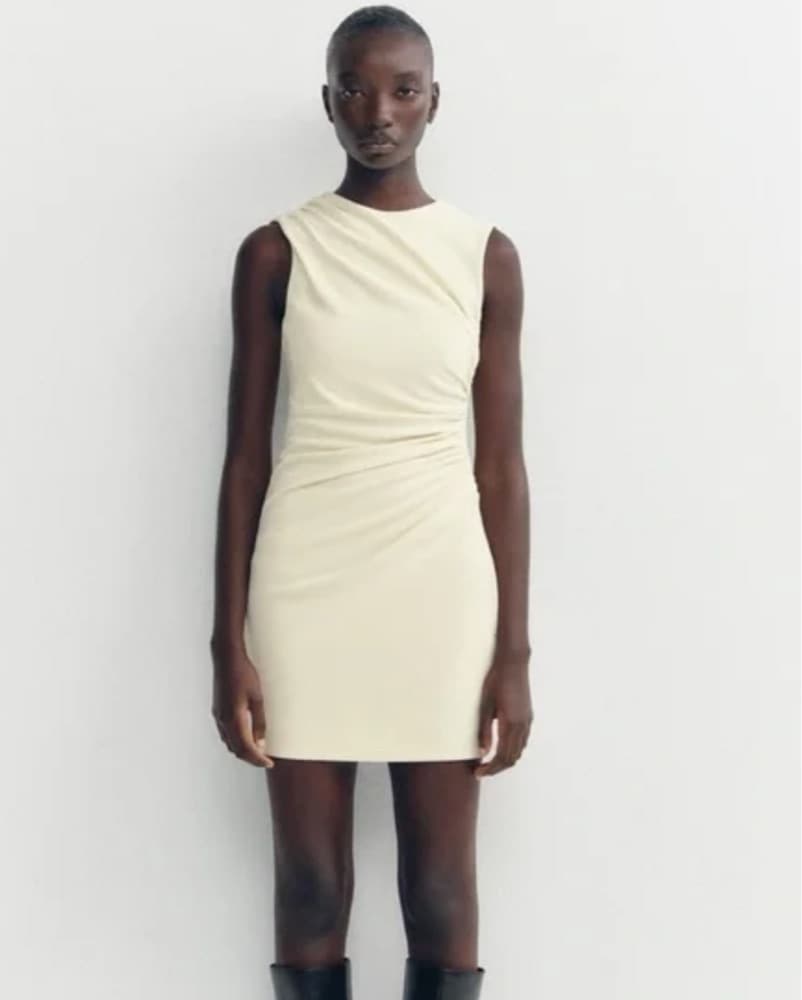 Ivory Gathered Dress - Image 1