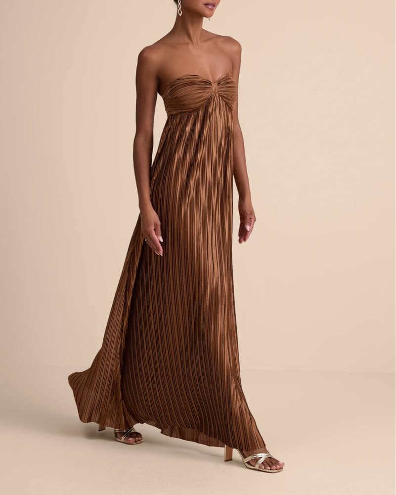 Lulus Whimsical Beauty Brown Satin Pliss - Image 2