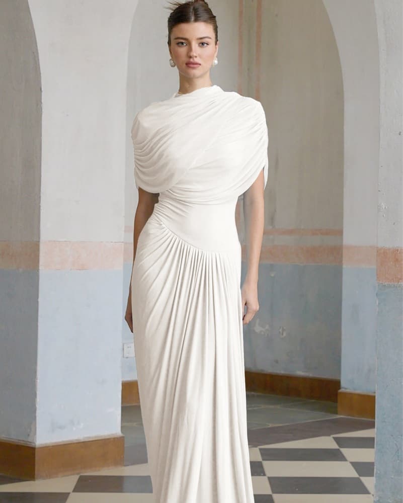 Elegant Draped White Gown - Image 1