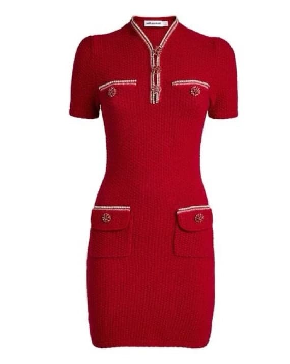 Self Portrait Red Knit Mini Dress - Image 3