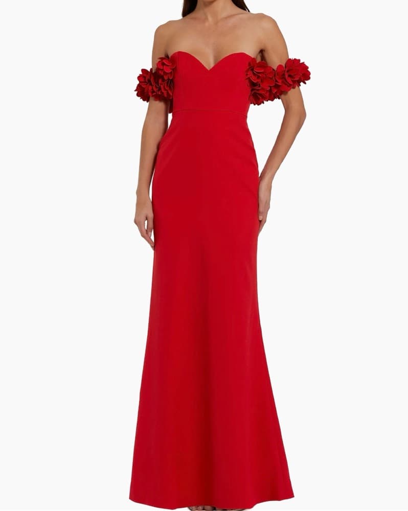 Red Mac Duggal Off-Shoulder Gown - Image 1