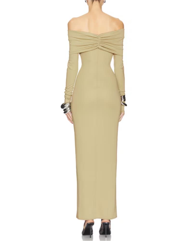 Helsa Off Shoulder Camel Maxi Dress - Image 5
