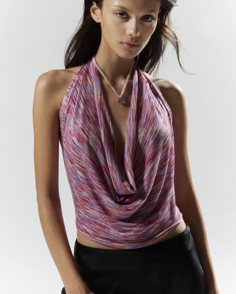 Pink Multi Cowl Neck Halter Top - Image 2