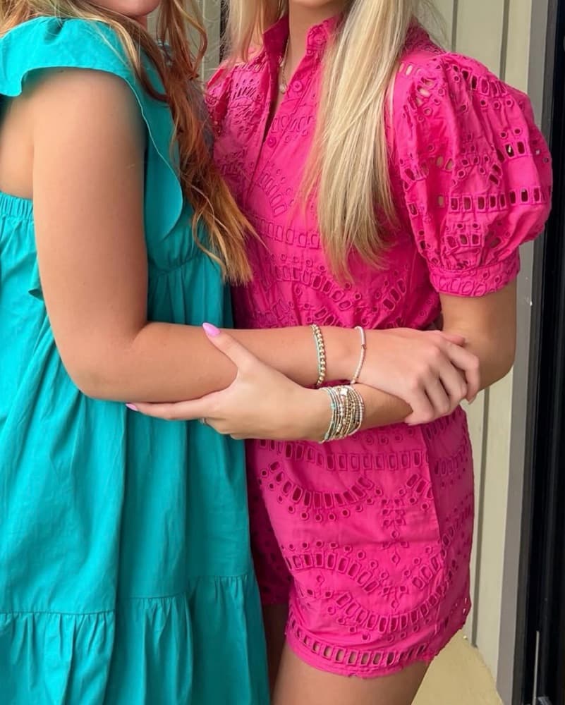 Vibrant Pink Eyelet Romper - Image 3