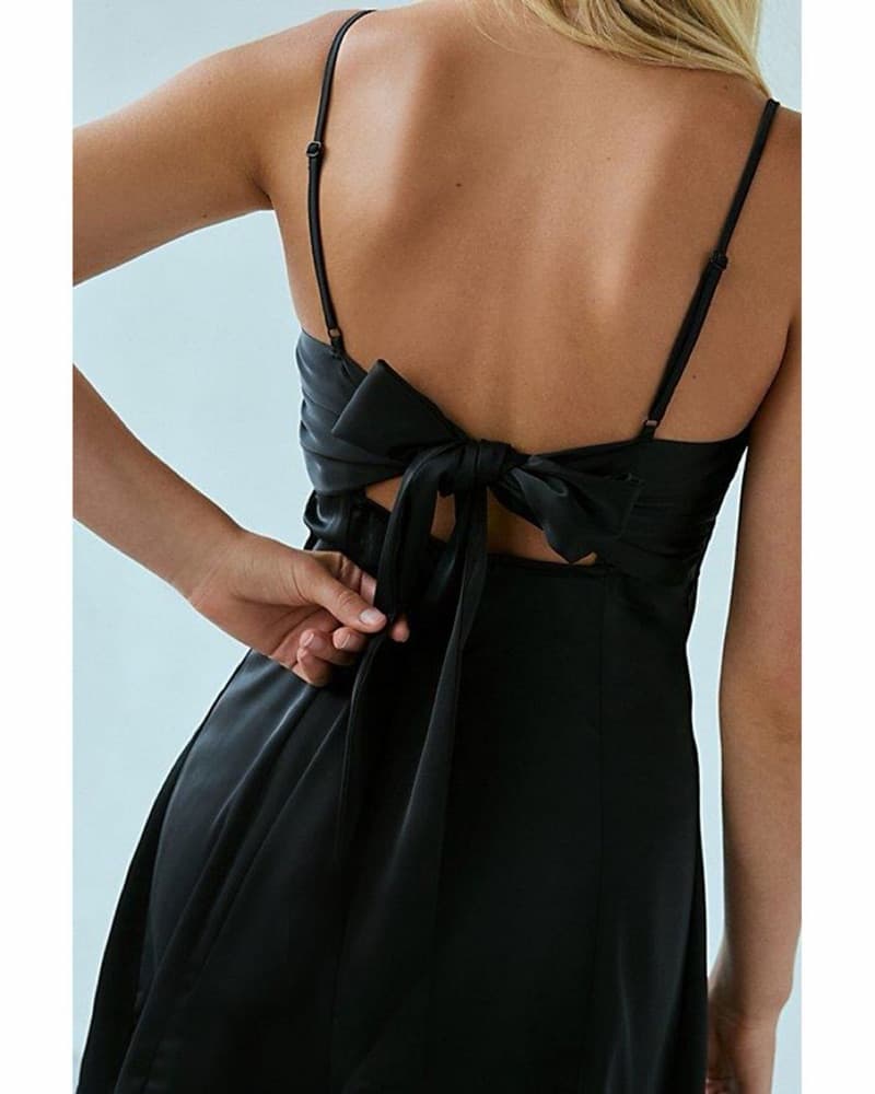 Black Bow-Back Satin Mini Dress - Image 3
