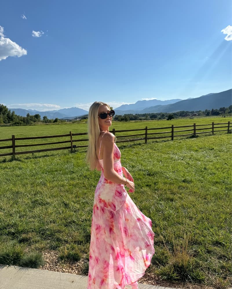 Bardot Leg Slit Tie-Dye FloralMaxi Dress - Image 3