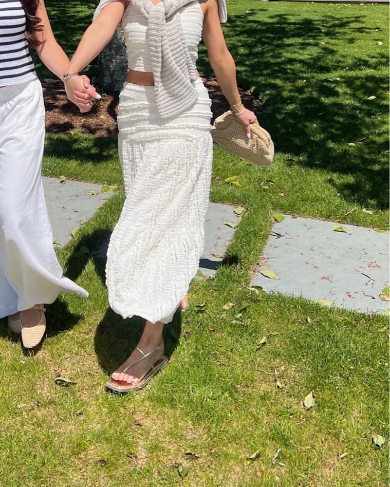White Cream Skirt Set With Tank Top  - Image 1