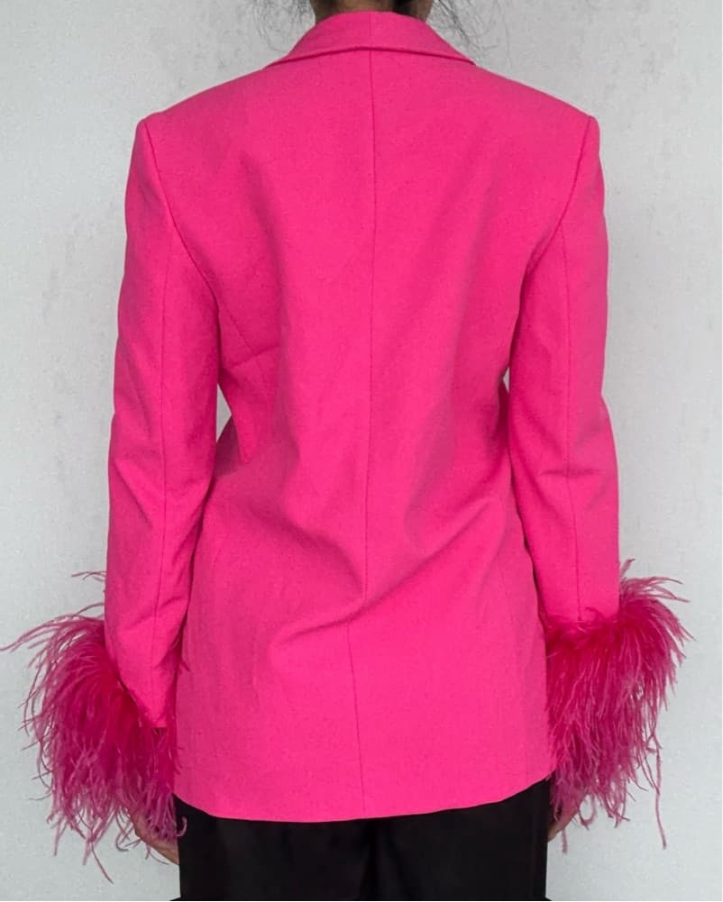 Vibrant Feathered Fuchsia Blazer - Image 2