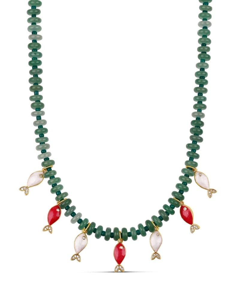 Light Green Fish Charm Beaded Necklace - Image 1