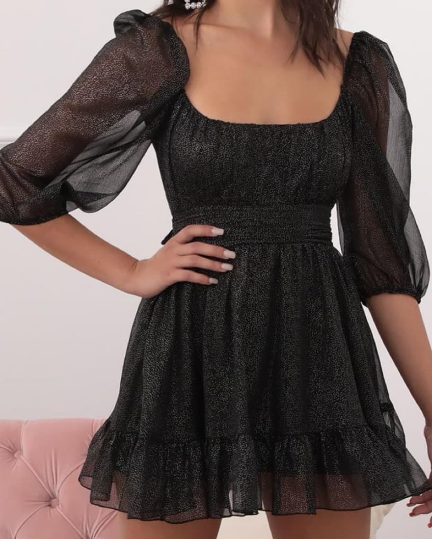 Black Babydoll Ruffle Mini Dress - Image 1
