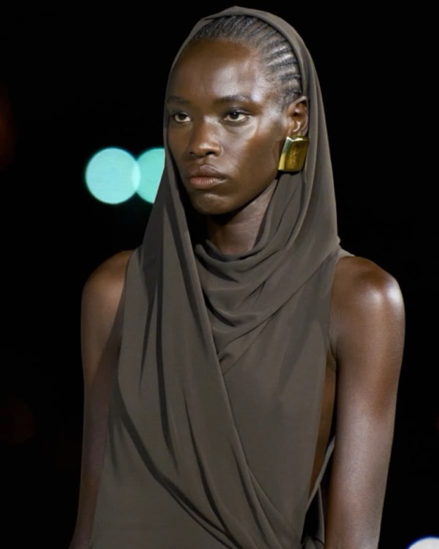 Brown Hooded Saint Laurent Gown - Image 3
